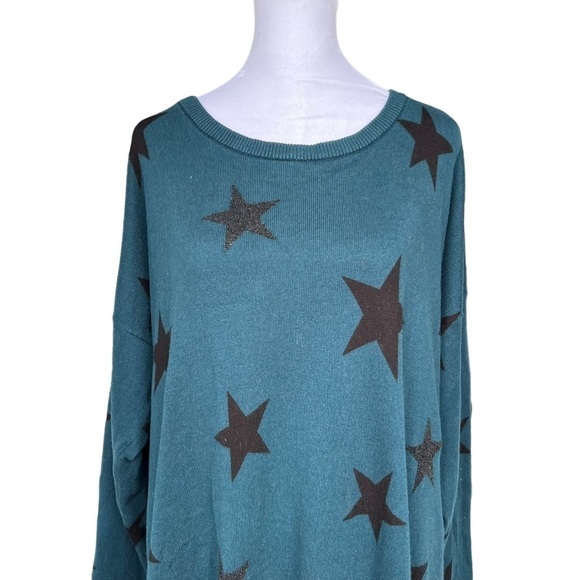 Torrid - Teal Star Print Scoop Neck Tunic Long Sleeve Skater Sweater Shirt Sz 1X - Picture 4 of 10
